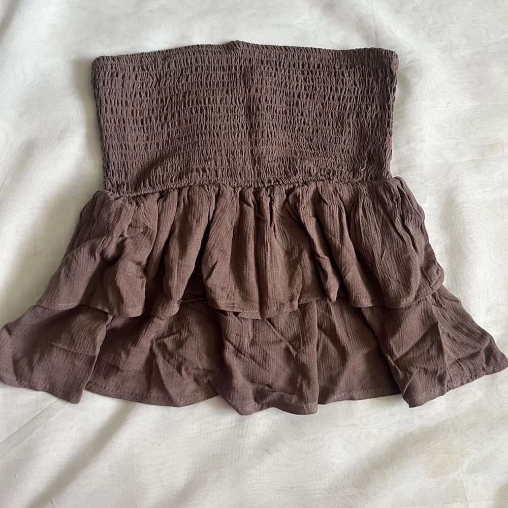 Smocked Tiered Mini Skirt in Brown